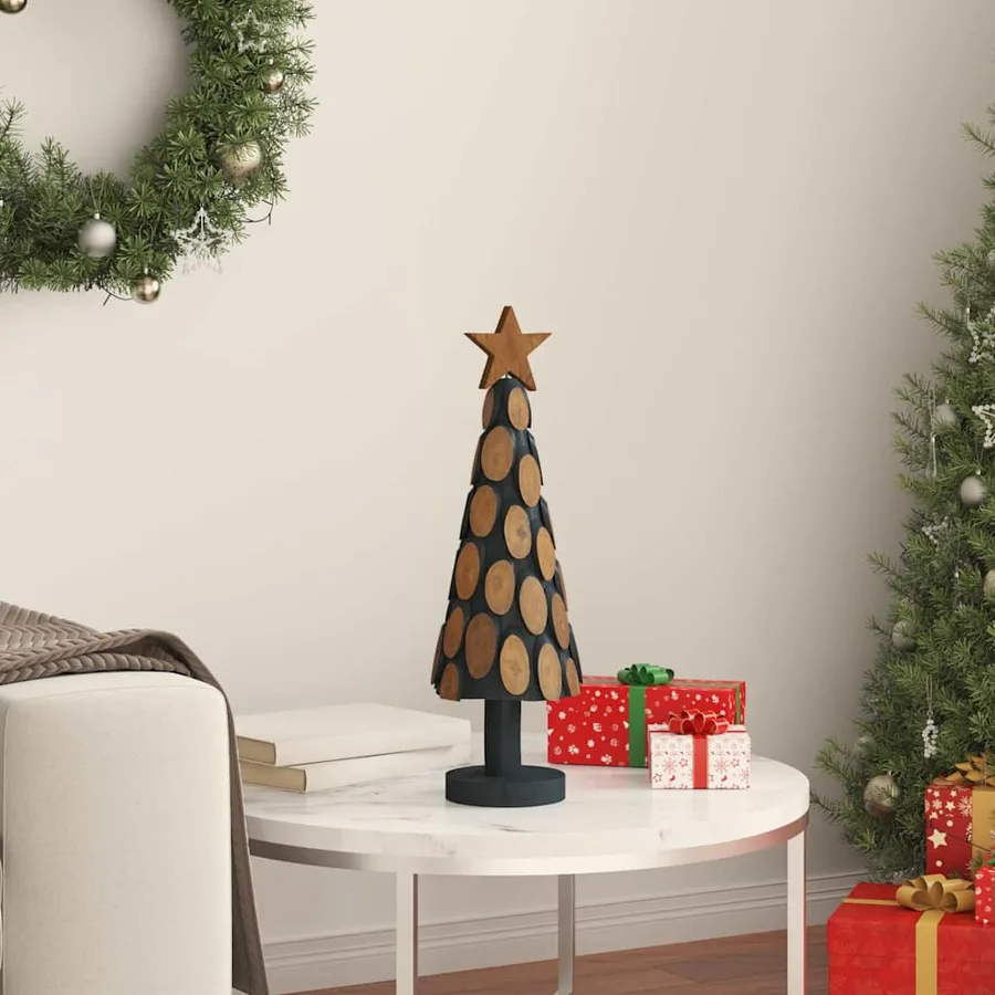 Sapin de Noël avec support Marron 61 cm Bois de teck solide - 3