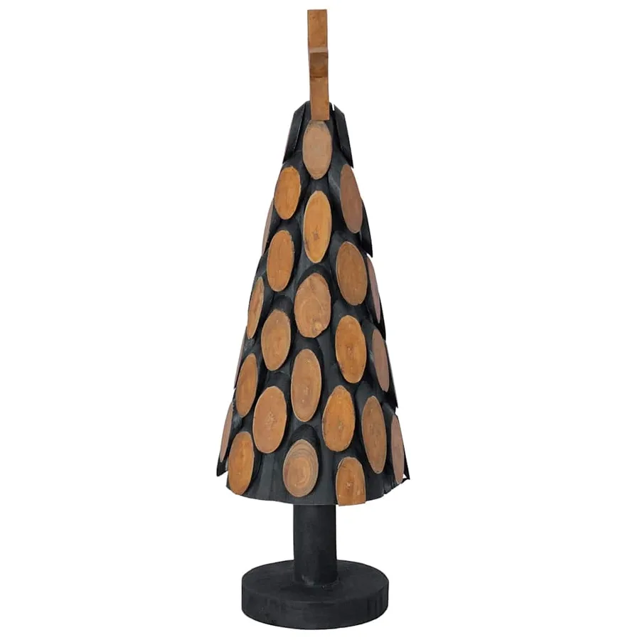 Sapin de Noël avec support Marron 61 cm Bois de teck solide - 5