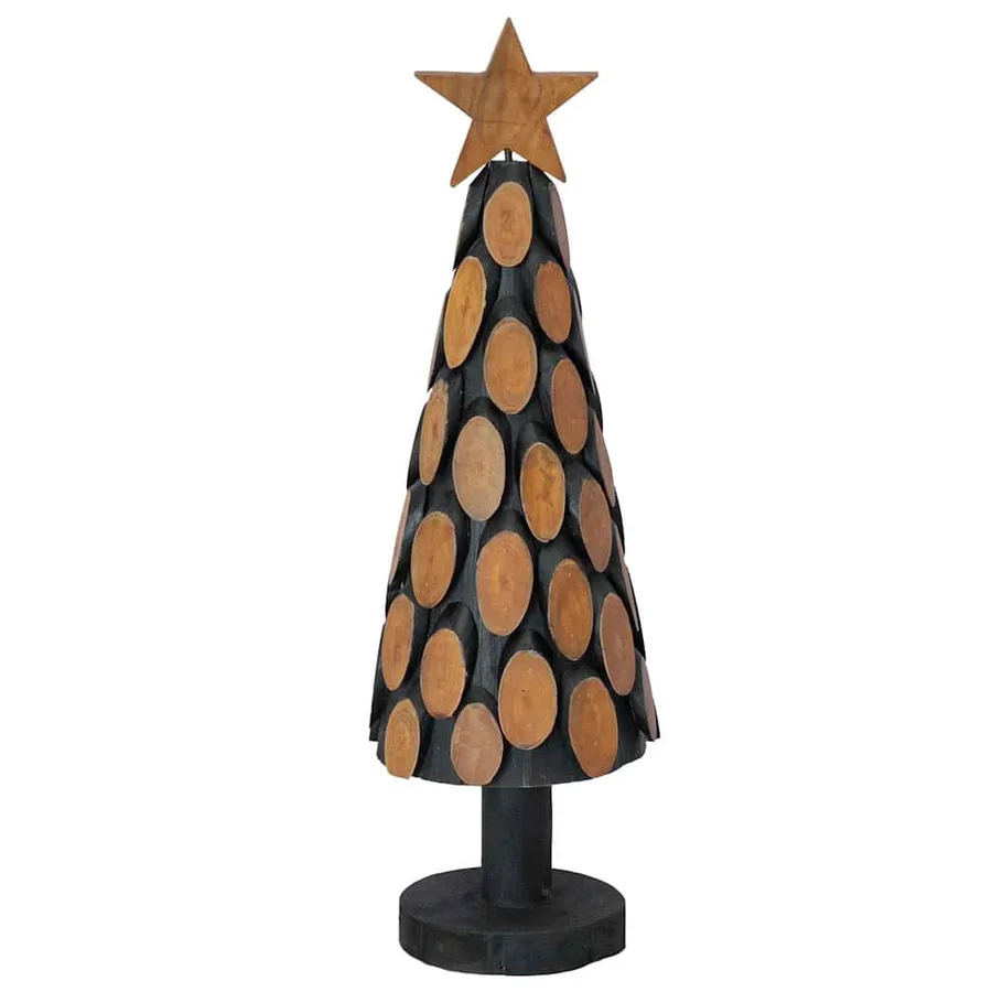 Sapin de Noël avec support Marron 61 cm Bois de teck solide - 6