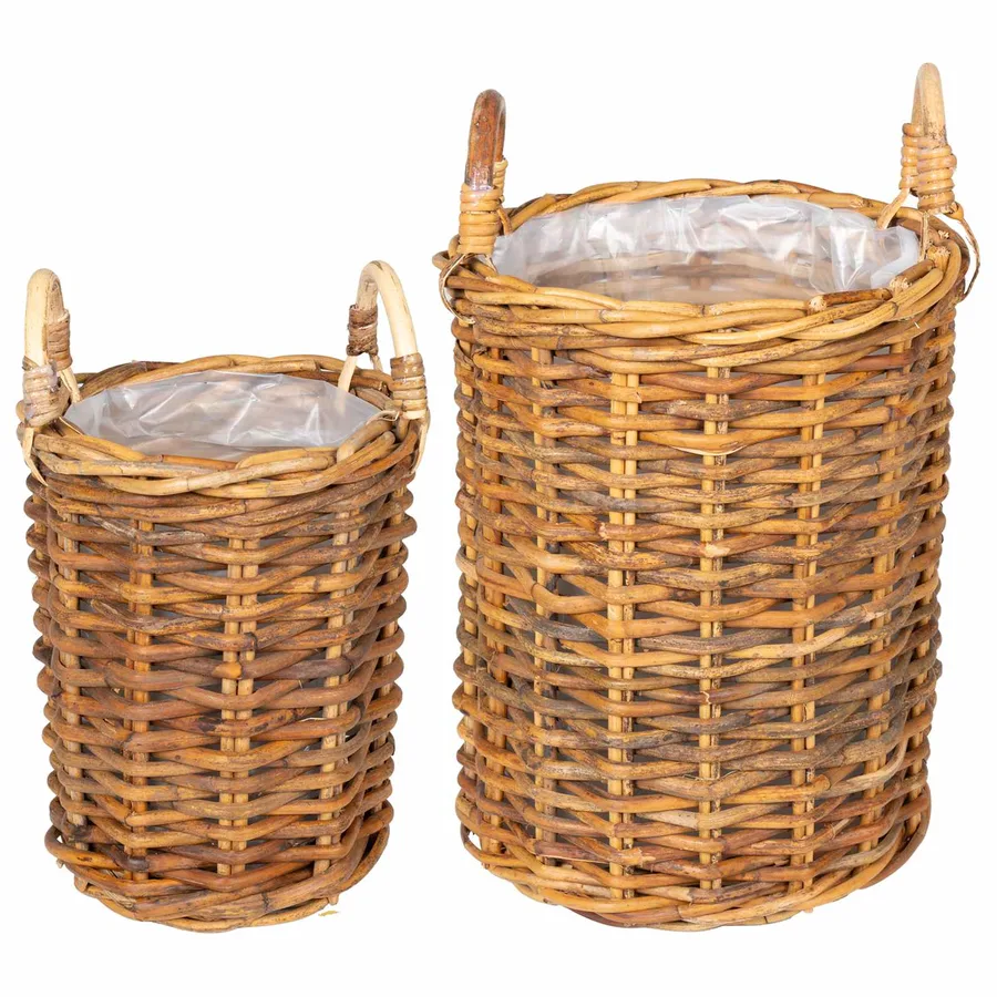 Panier de Plante avec stockage 2 pc Brun Naturel Rattan Kubu - 2