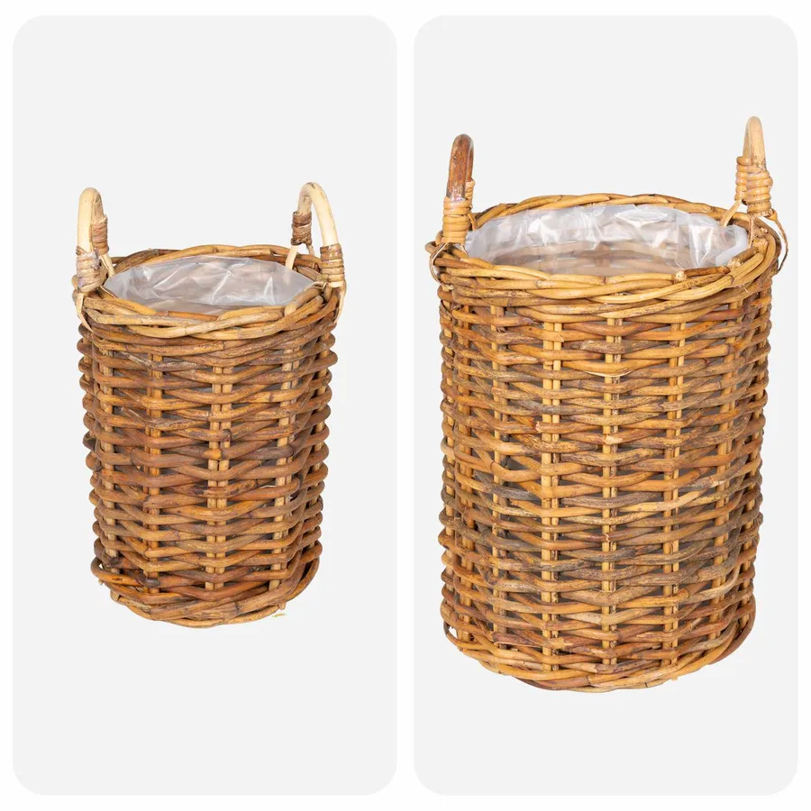 Panier de Plante avec stockage 2 pc Brun Naturel Rattan Kubu - 4