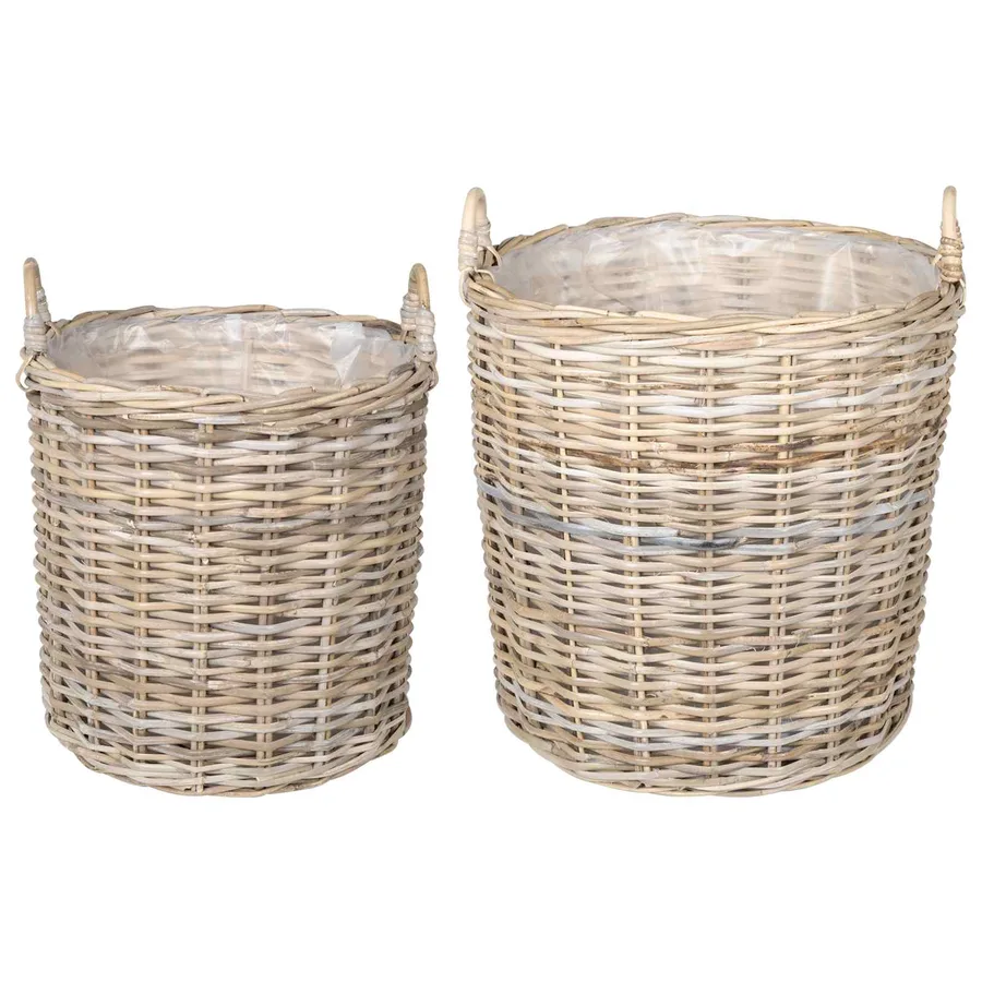 Panier à Plantes avec stockage 2 pc Gris naturel Rattan Kubu - 2