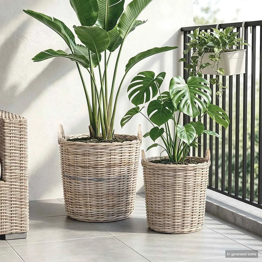 Panier à Plantes avec stockage 2 pc Gris naturel Rattan Kubu - 3