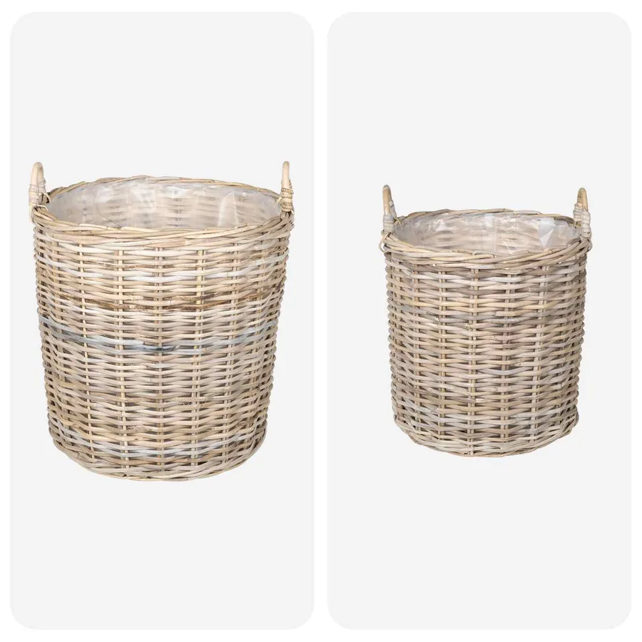 Panier à Plantes avec stockage 2 pc Gris naturel Rattan Kubu - 4