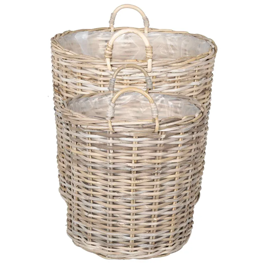 Panier à Plantes avec stockage 2 pc Gris naturel Rattan Kubu - 5