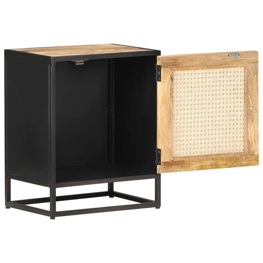 Table de chevet 40x30x50 cm Bois de manguier et canne naturelle - 2