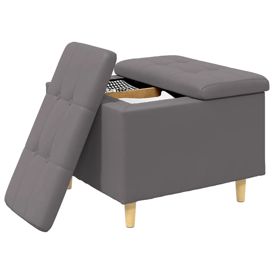 Pouf de rangement avec coussin Gris 60 x 60 x 45 cm Simili cuir - 3