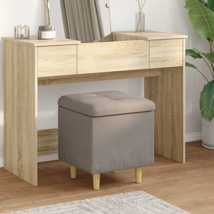 Pouf de rangement avec coussin Taupe 40 x 40 x 45 cm tissu