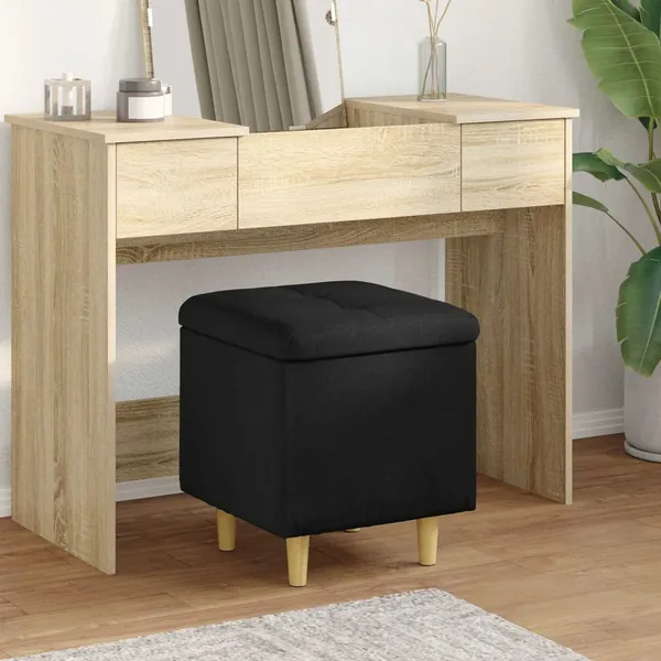Pouf de rangement avec coussin Noir 40 x 40 x 45 cm tissu