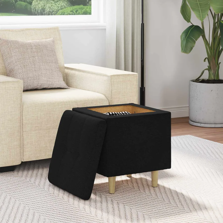 Pouf de rangement avec coussin Noir 40 x 40 x 45 cm tissu - 4