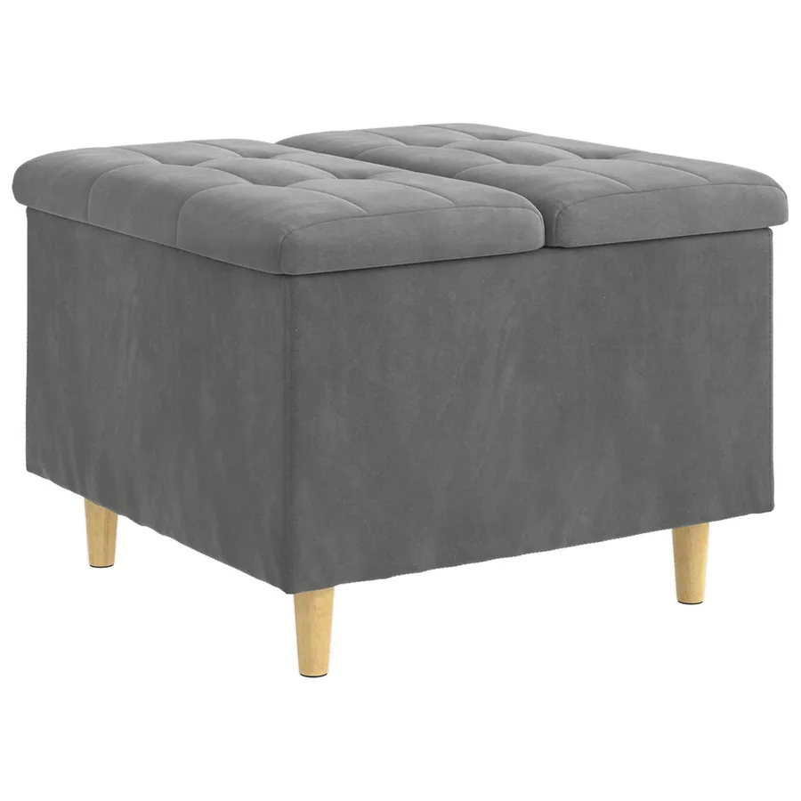 Pouf de rangement Gris foncé 60 x 60 x 45 cm Velours - 2