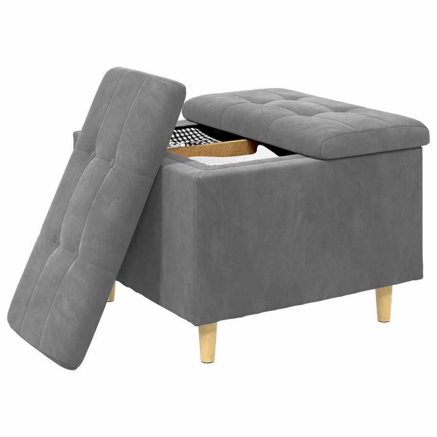 Pouf de rangement Gris foncé 60 x 60 x 45 cm Velours - 3