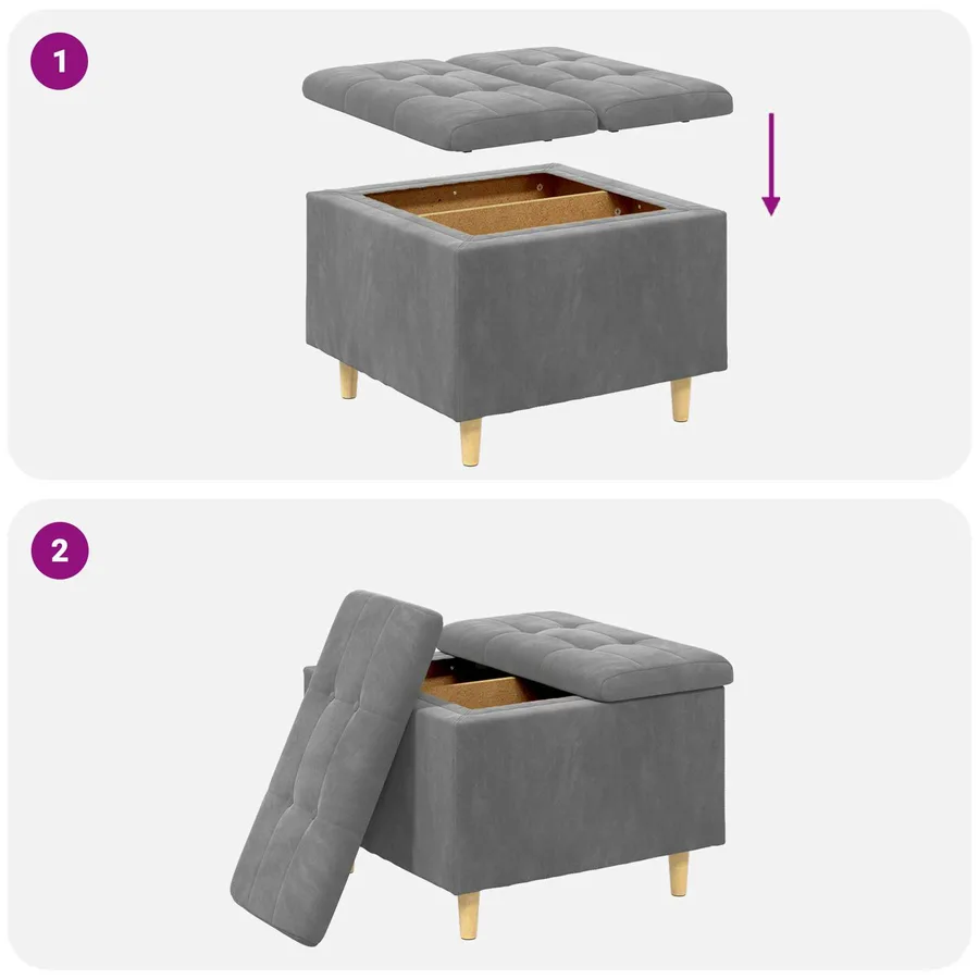 Pouf de rangement Gris foncé 60 x 60 x 45 cm Velours - 9