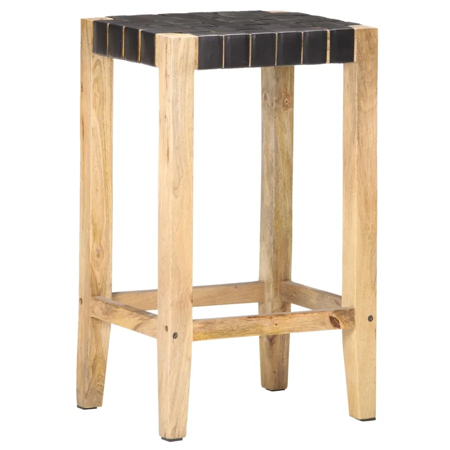 Tabourets de bar lot de 2 noir cuir véritable 75 cm - 7