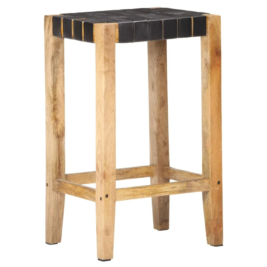 Tabourets de bar lot de 2 noir cuir véritable 75 cm - 9