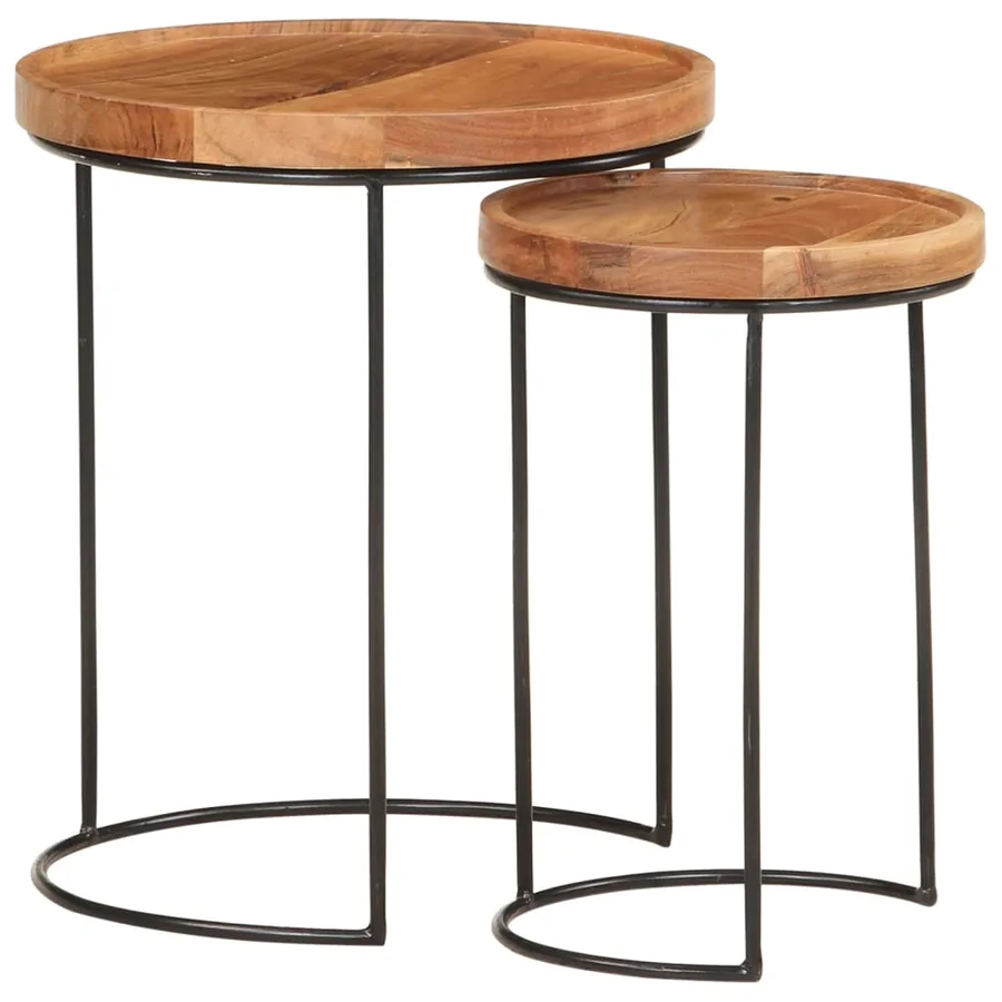 Ensemble de table basse 2 pcs bois d'acacia massif et acier - 13