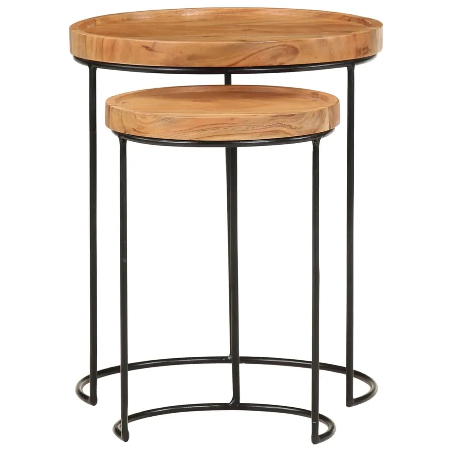 Ensemble de table basse 2 pcs bois d'acacia massif et acier - 5