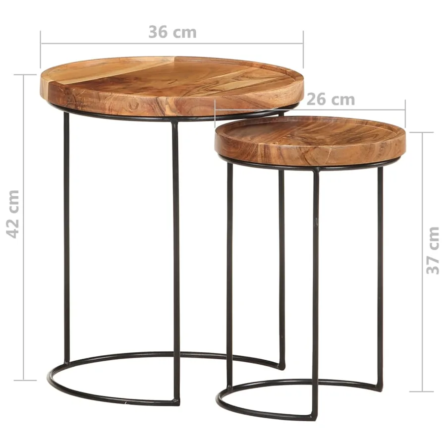 Ensemble de table basse 2 pcs bois d'acacia massif et acier - 9