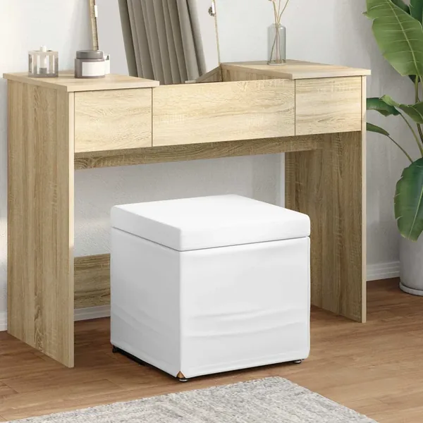 Tabouret Blanc Cuir Synthétique et Bois Composite