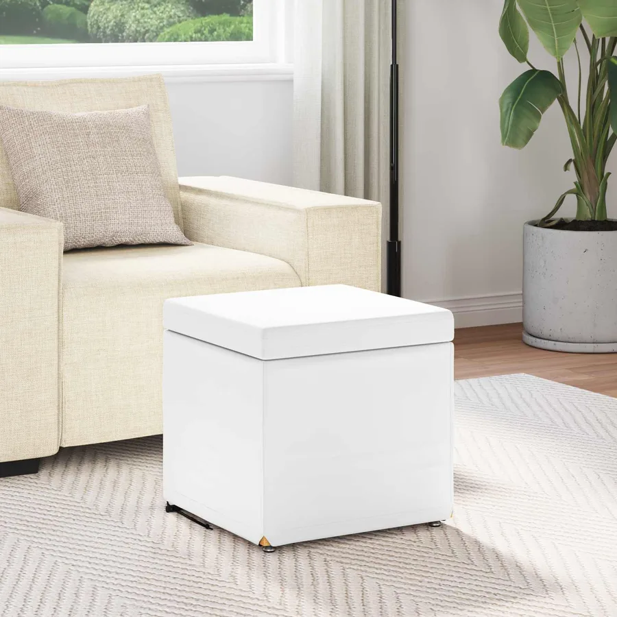 Tabouret Blanc Cuir Synthétique et Bois Composite - 3