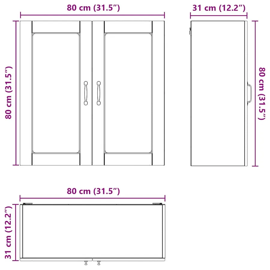 Cabinet en verre mural PORTO Noir 80 x 31 x 80 cm - 12