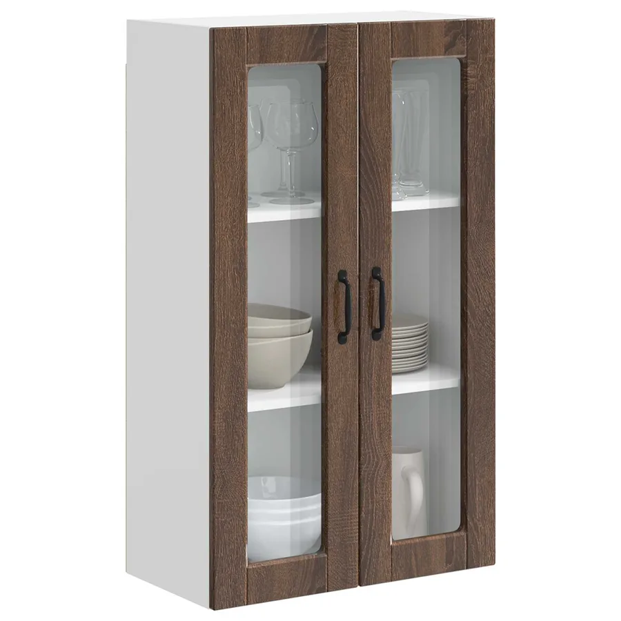 Cabinet en verre mural PORTO Chêne brun 60 x 31 x 100 cm - 3