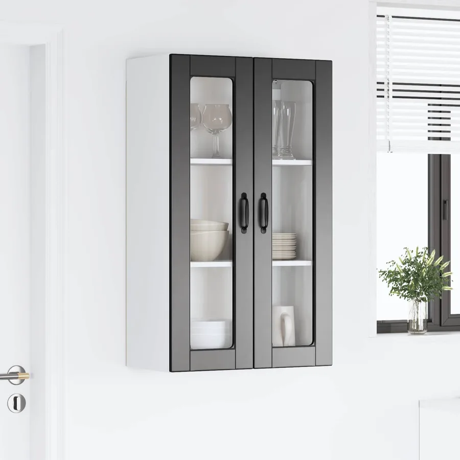 Cabinet en verre mural PORTO Noir 60 x 31 x 100 cm - 4
