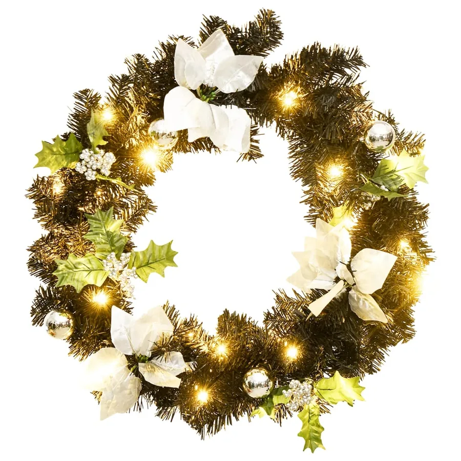 Couronne de Noël avec lumières LED Noir 60 cm PVC - 2