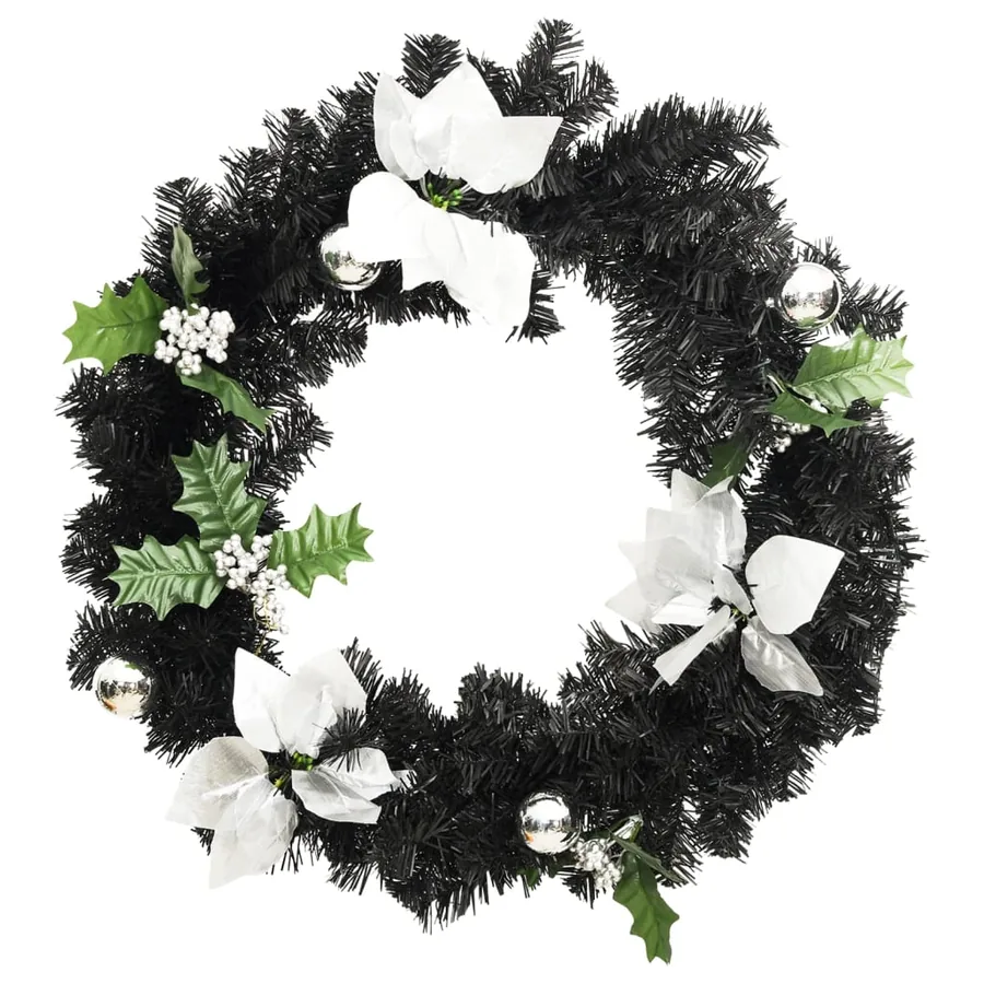 Couronne de Noël avec lumières LED Noir 60 cm PVC - 3