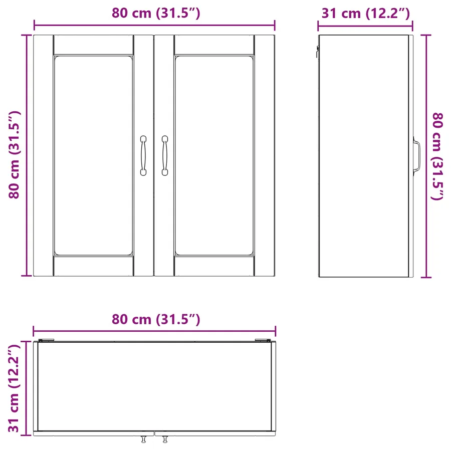Cabinet en verre mural PORTO Gris Sonoma 80 x 31 x 80 cm - 12