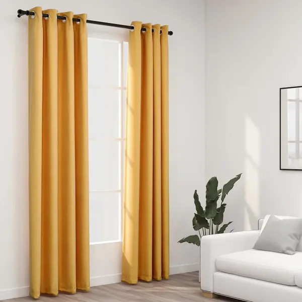 Rideaux occultants Aspect lin à œillets 2 pcs Jaune 140x225 cm