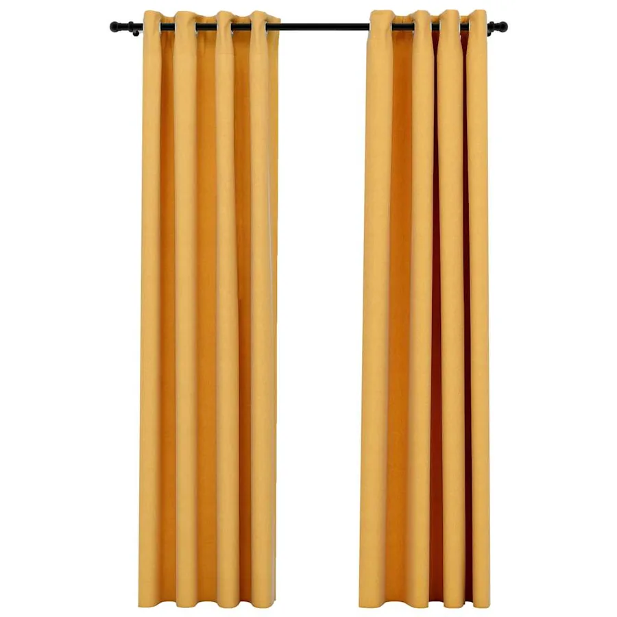 Rideaux occultants Aspect lin à œillets 2 pcs Jaune 140x225 cm - 2