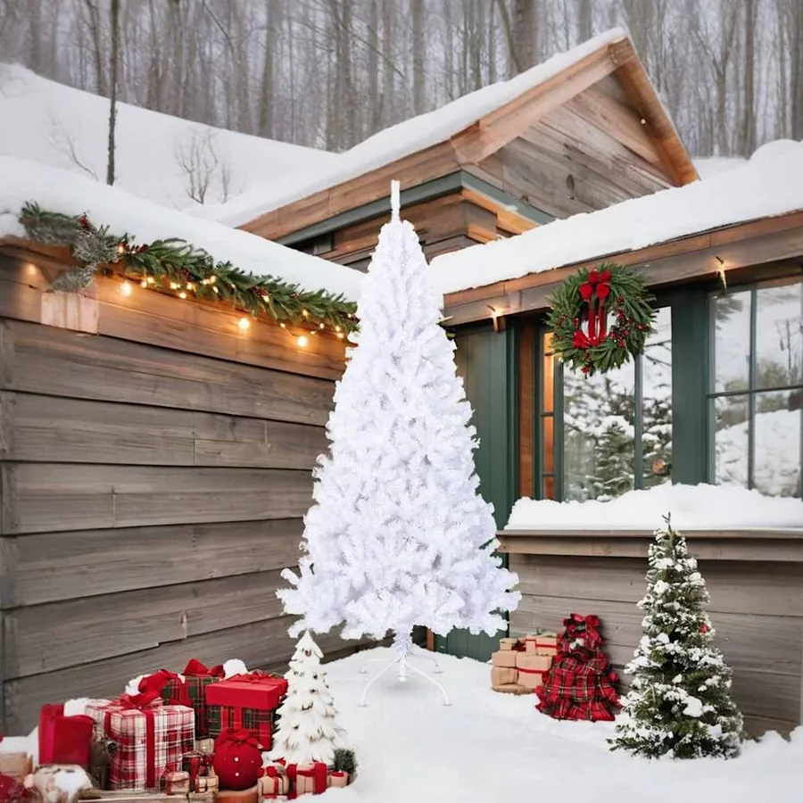 Arbre de Noël artificiel avec branches épaisses blanc 210cm PVC - 2