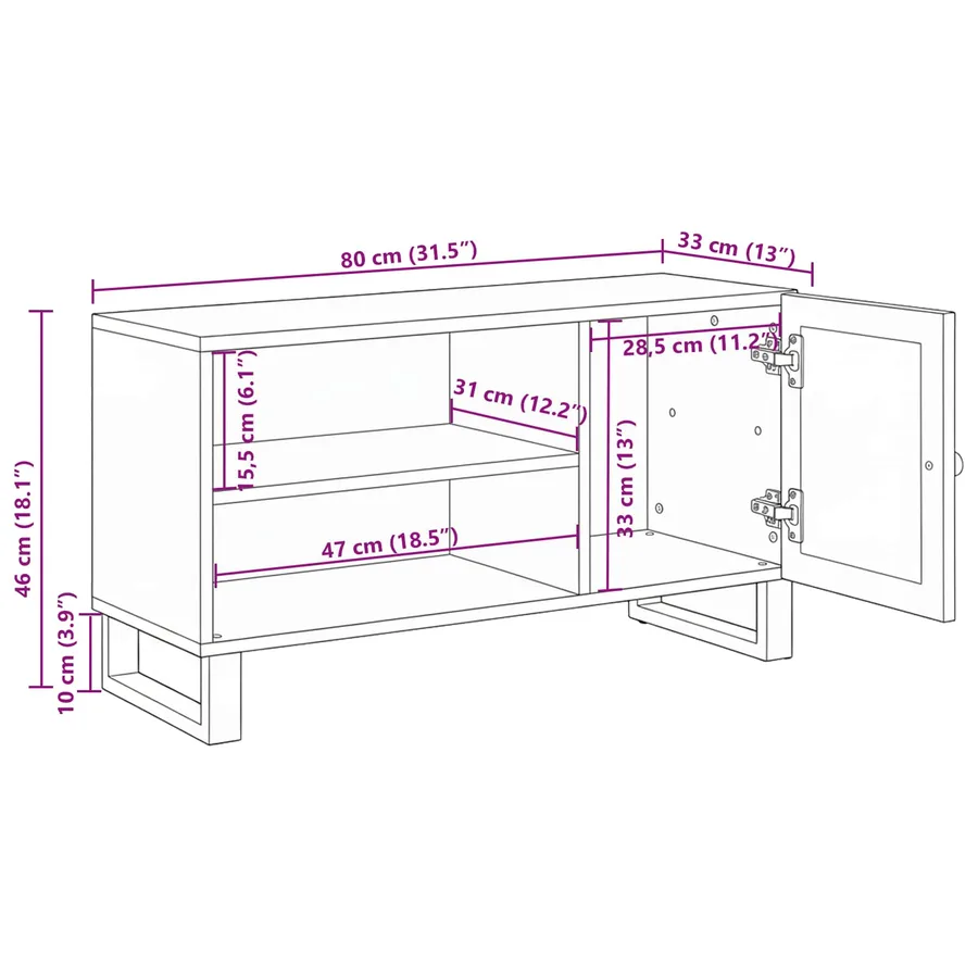 Meuble TV Marron 80 x 33 x 46 cm Bois de mangue massif - 12