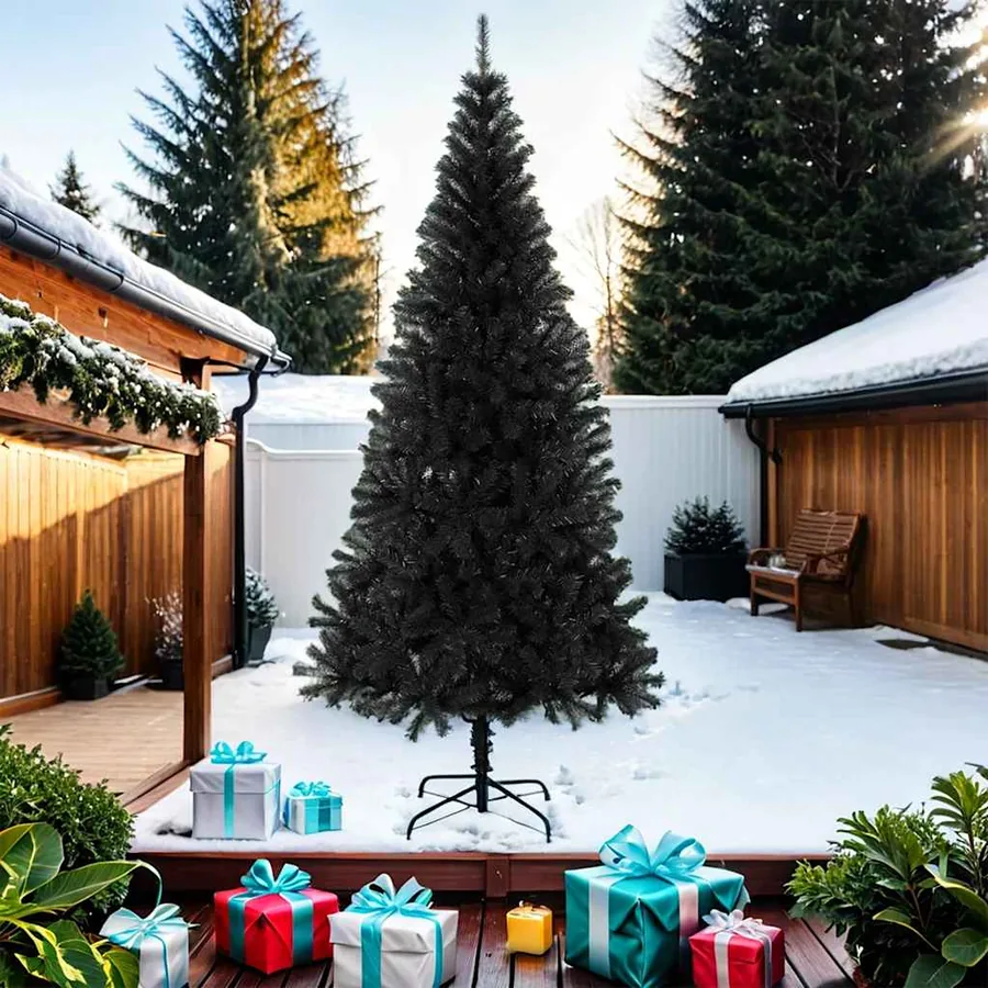Sapin de Noël artificiel avec support noir 210 cm PVC - 2