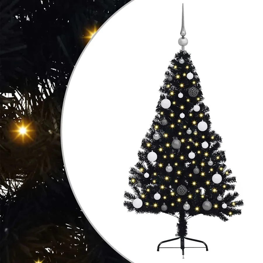 Sapin de Noël artificiel pré-éclairé Noir 150 cm PVC - 2
