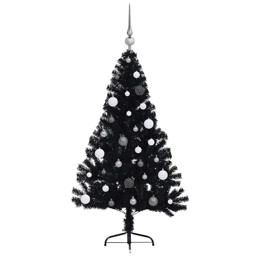 Sapin de Noël artificiel pré-éclairé Noir 150 cm PVC - 5