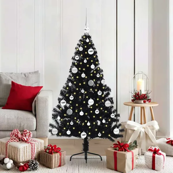 Sapin de Noël artificiel pré-éclairé Noir 150 cm PVC