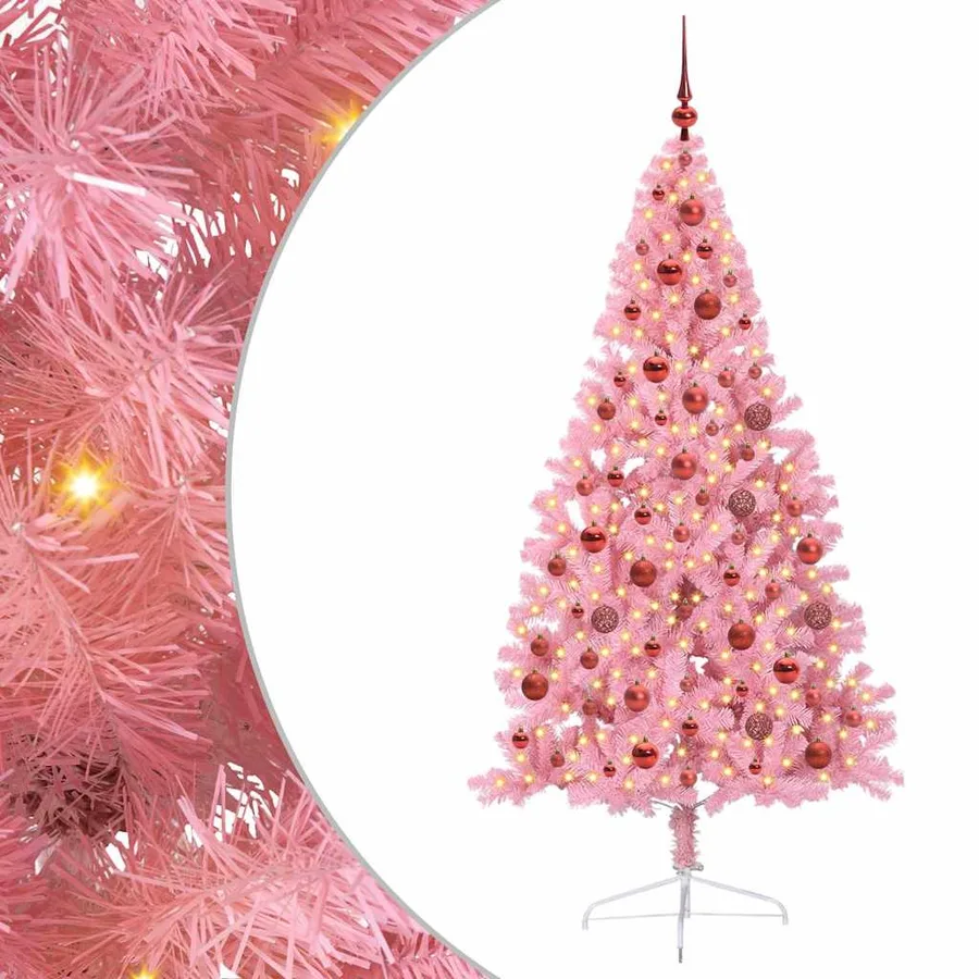 Sapin de Noël artificiel pré-éclairé Rose 180 cm PVC - 2