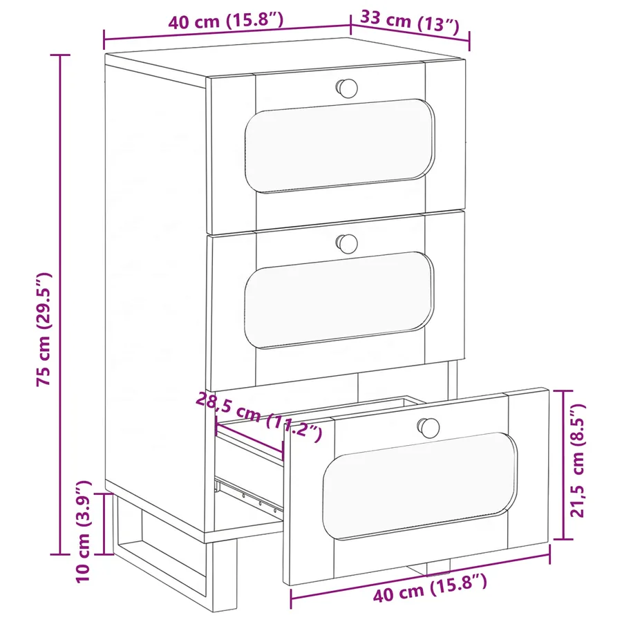 Buffet avec tiroir Marron 40 x 33 x 75 cm Bois de mangue massif - 11