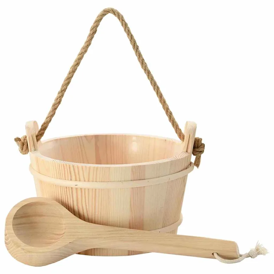 Seau de Sauna 2 pcs Marron Bois de pin massif et chanvre - 2