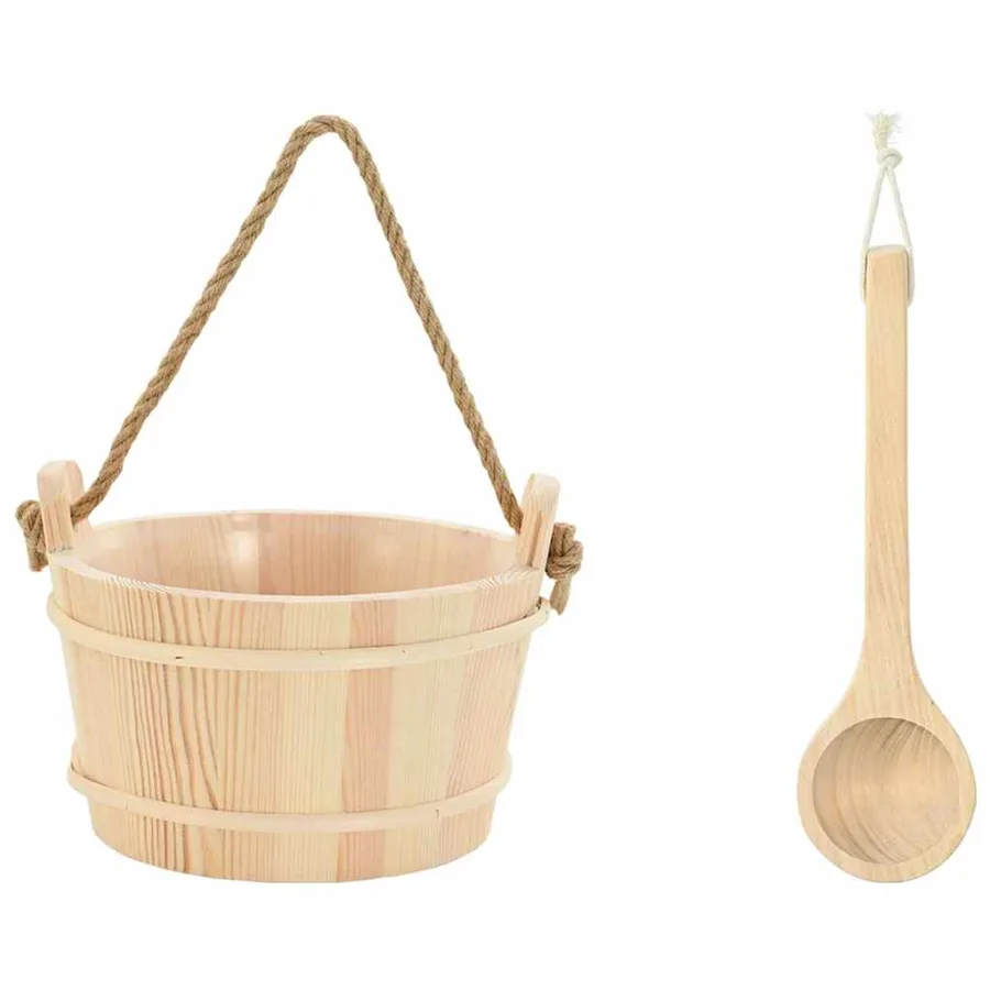 Seau de Sauna 2 pcs Marron Bois de pin massif et chanvre - 7