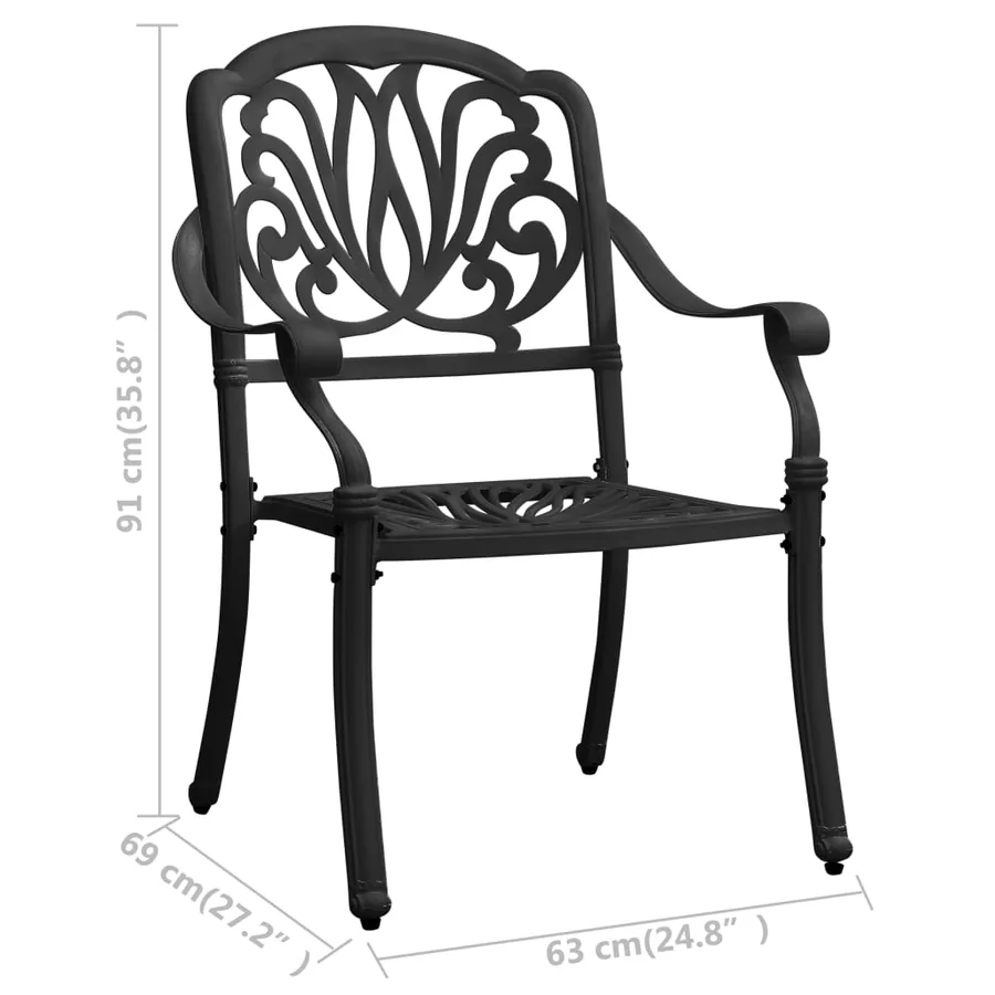 Chaises de jardin lot de 2 Aluminium coulé Noir - 8