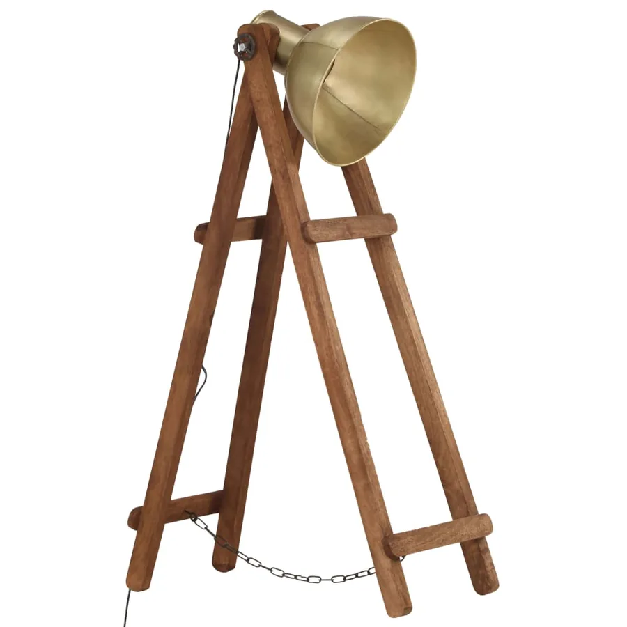 Lampadaire Laiton E27 Bois de manguier massif - 2