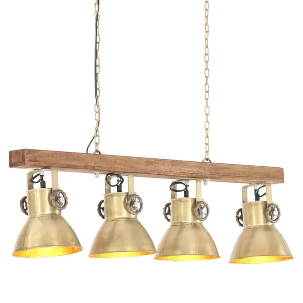 Plafonnier industriel Laiton E27 Bois de manguier