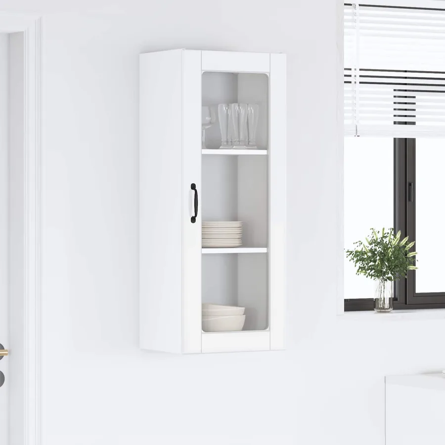 Cabinet en verre mural PORTO Blanc brillant 40 x 31 x 100 cm - 4