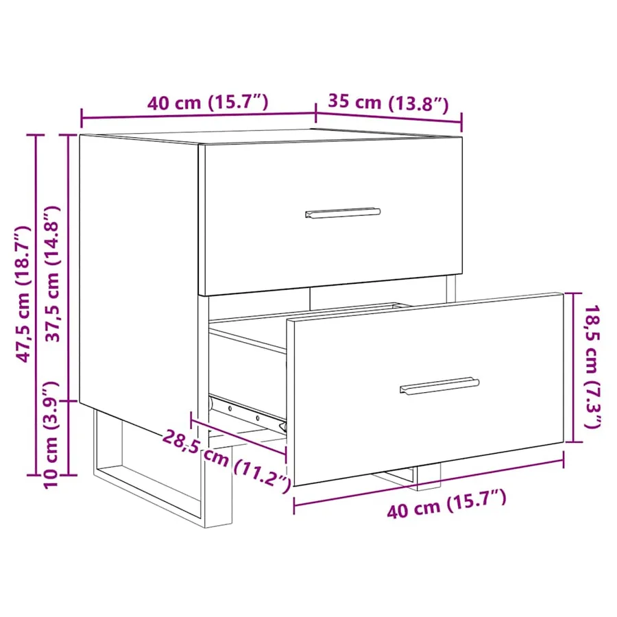 Cabinet de chevet 2 pcs Bois ancien et noir 40 x 35 x 47,5 cm - 13