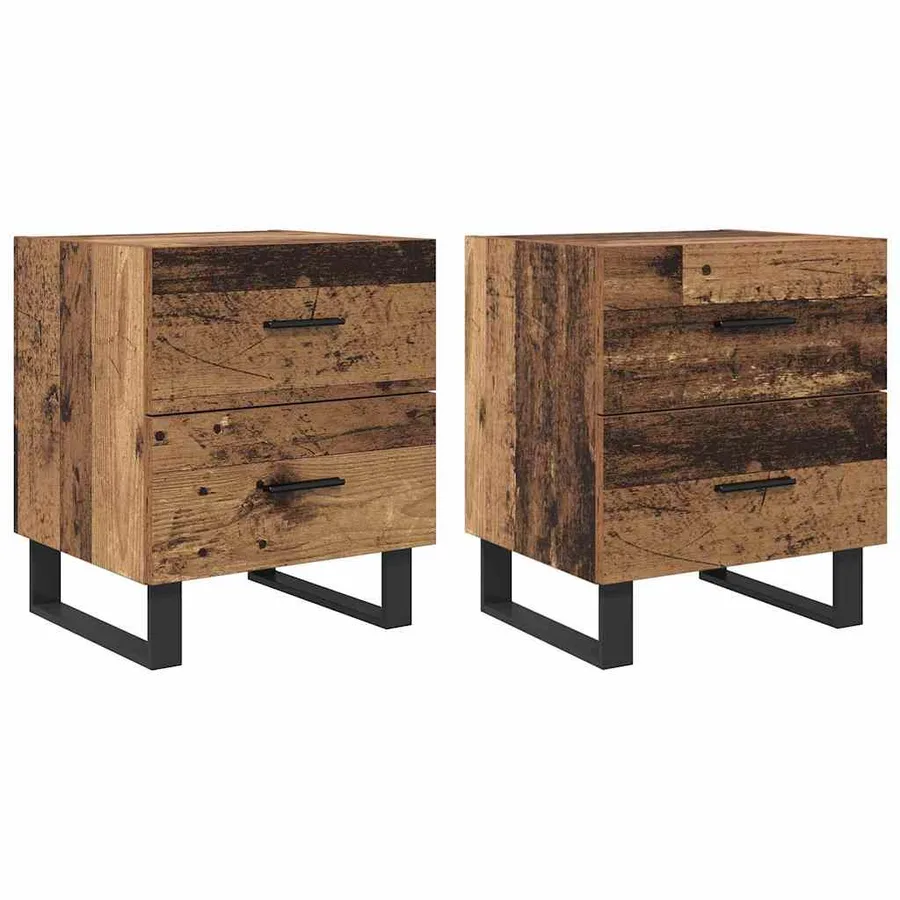 Cabinet de chevet 2 pcs Bois ancien et noir 40 x 35 x 47,5 cm - 2