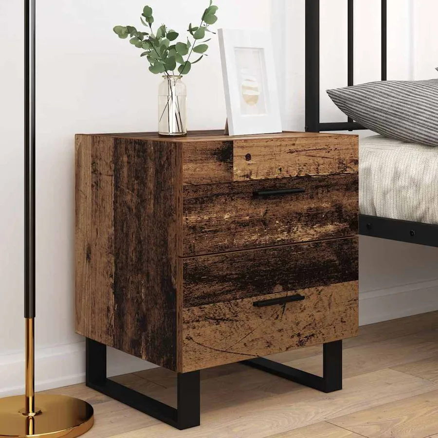 Cabinet de chevet 2 pcs Bois ancien et noir 40 x 35 x 47,5 cm - 4