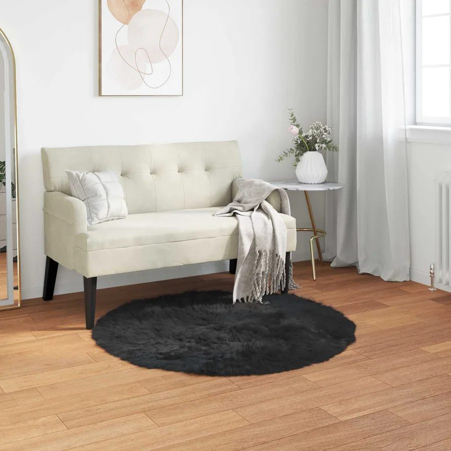 Tapis en fausse TAFALLA Noir Ø 120 cm Polyester
